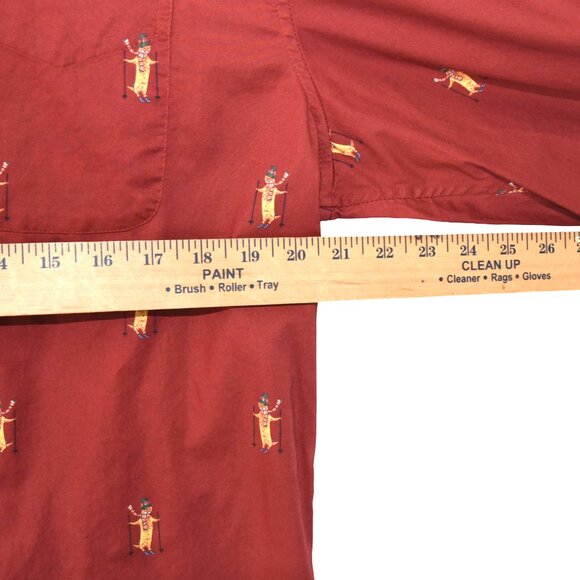 Bonobos Men’s L/S Button Down Shirt L Red Skiing Cats Print Long Sleeve Camp - Picture 6 of 9